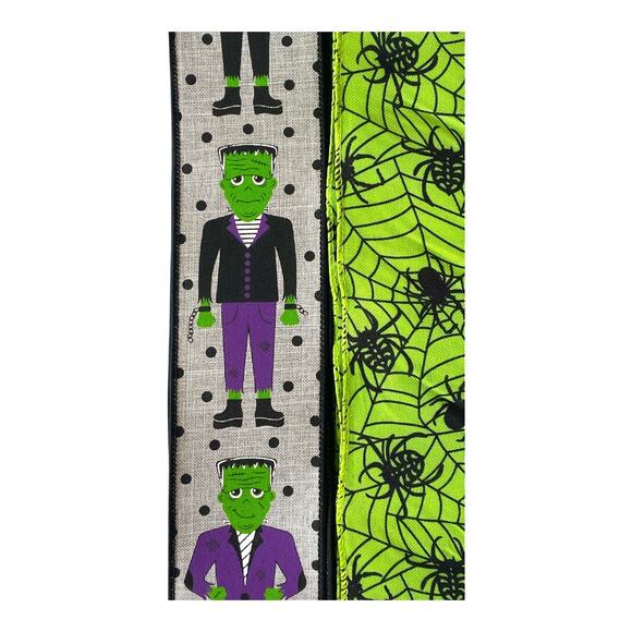 Halloween Ribbon Bundle – Frankenstein, Spider Web & Skull Wired Ribbons - Picture 2 of 5